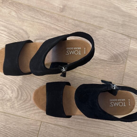 Toms Black Suede Women's Sandals with Cork Heel - Picture 3 of 4